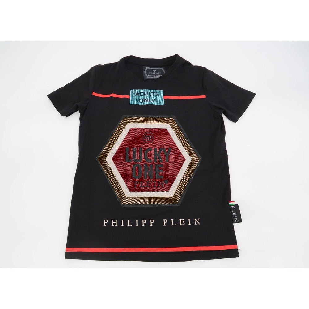 Philipp‎ Plein Lucky One Shirt Mens Medium Black Platinumcut Rhinestone Studded